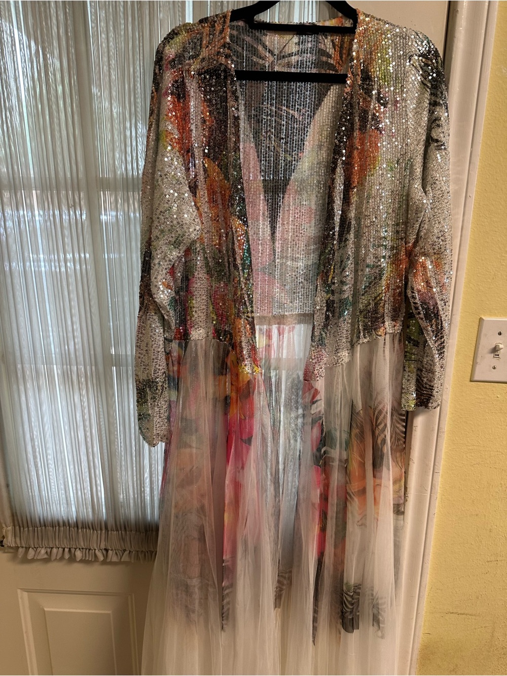 Brand New ORIGAMI Sequin Floral Overlay DUSTER Jacket - Picture 2 of 5